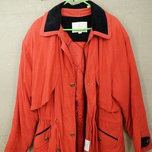 Ladies London Fog Midweight Red & Black Velvet Trim Jacket Coat XL